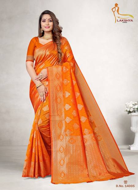 Orange Colour Lakshya Vidya 14 Party Wear Jacquard Silk Saree Latest Collection 14005